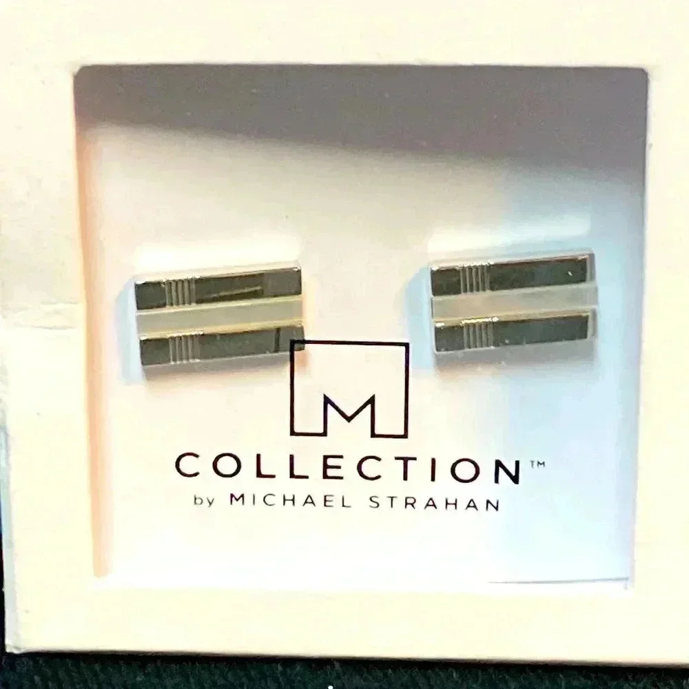 NEW M COLLECTION BY MICHAEL STRAHAN‎ BLACK AND SILVER CUFF LINKS